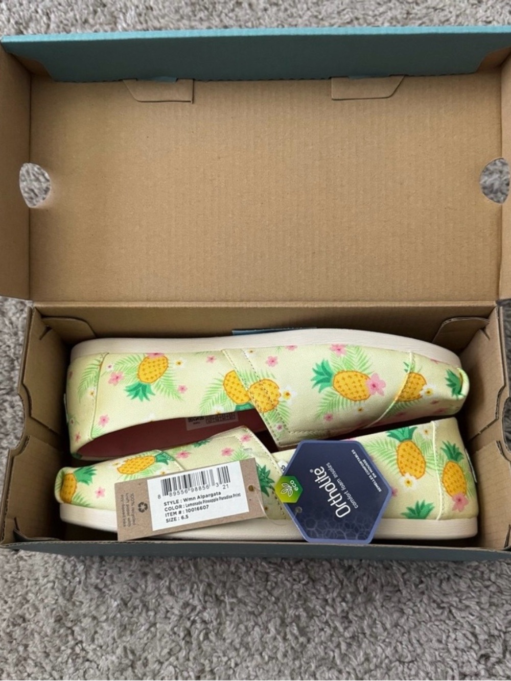 TOMS 💅 Pineapple Paradise Alpargata Canvas Slip On Shoes Size 8.5 10 NEW - Picture 3 of 8